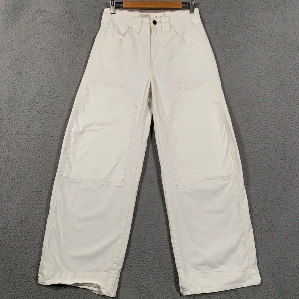 Pilcro The Wanderer Wide Leg Pants Women's 27 Cream Utility Cinch Back Carpenter
